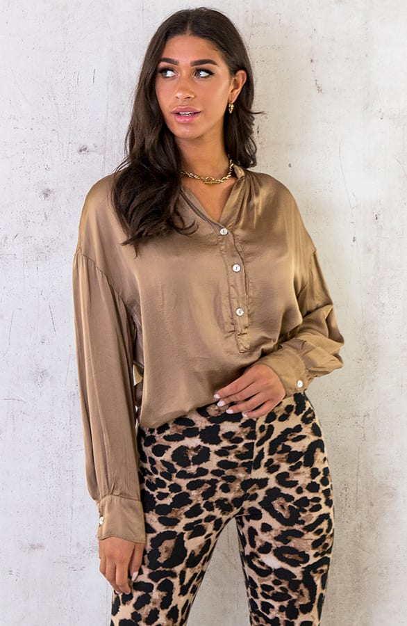 Zijden Knopen Blouse Camel – shoparchief, foto 3