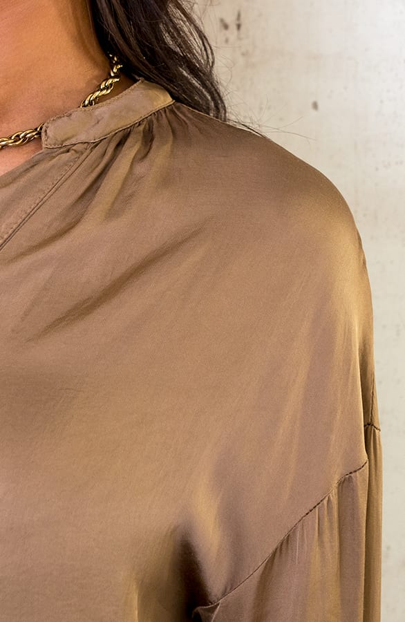 Zijden Knopen Blouse Camel – shoparchief, foto 7