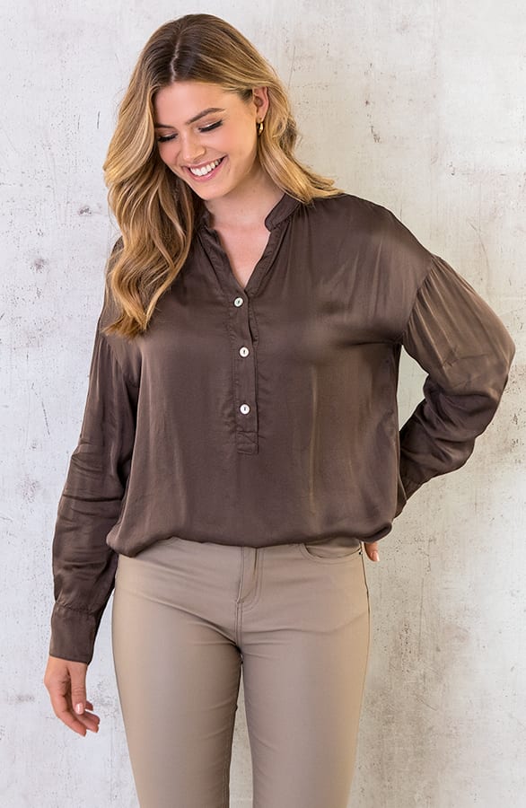 Zijden Knopen Blouse Choco – shoparchief, foto 4
