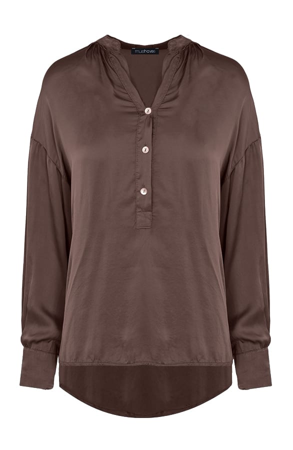 Zijden Knopen Blouse Choco – shoparchief, foto 1
