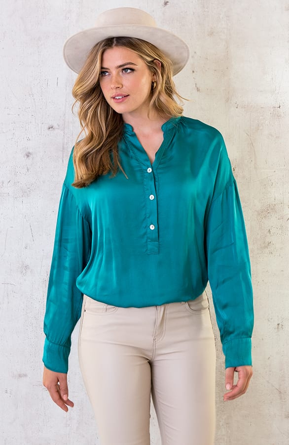 Zijden Knopen Blouse Turquoise – shoparchief, foto 4