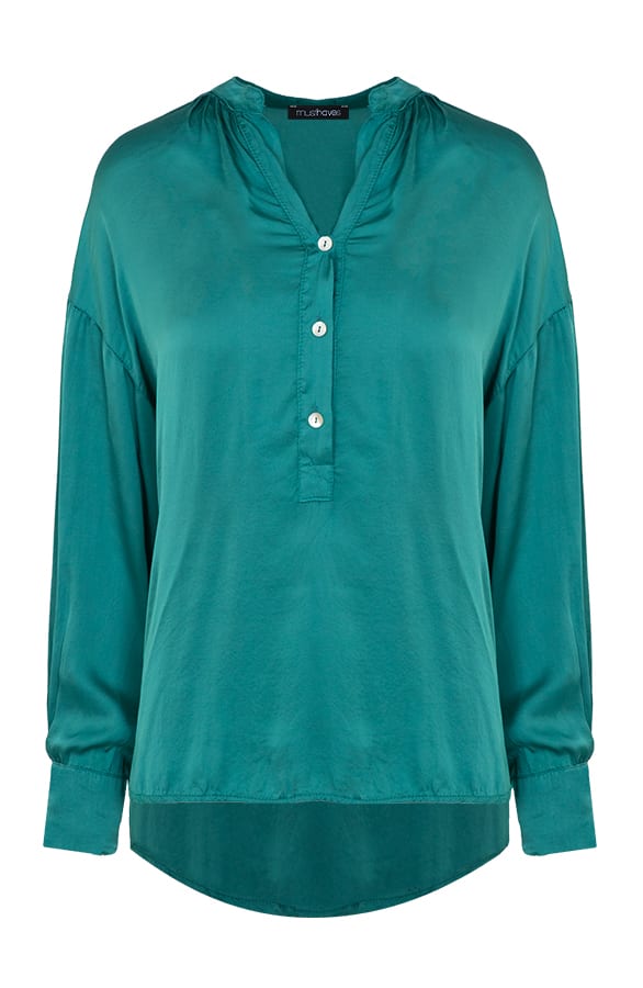 Zijden Knopen Blouse Turquoise – shoparchief, foto 1