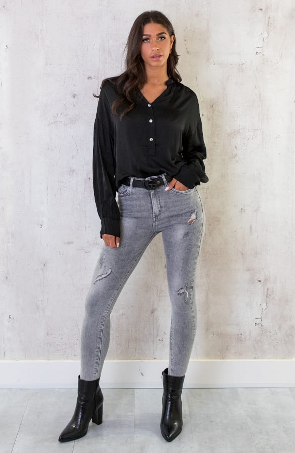 Zijden Knopen Blouse Zwart – shoparchief, foto 5