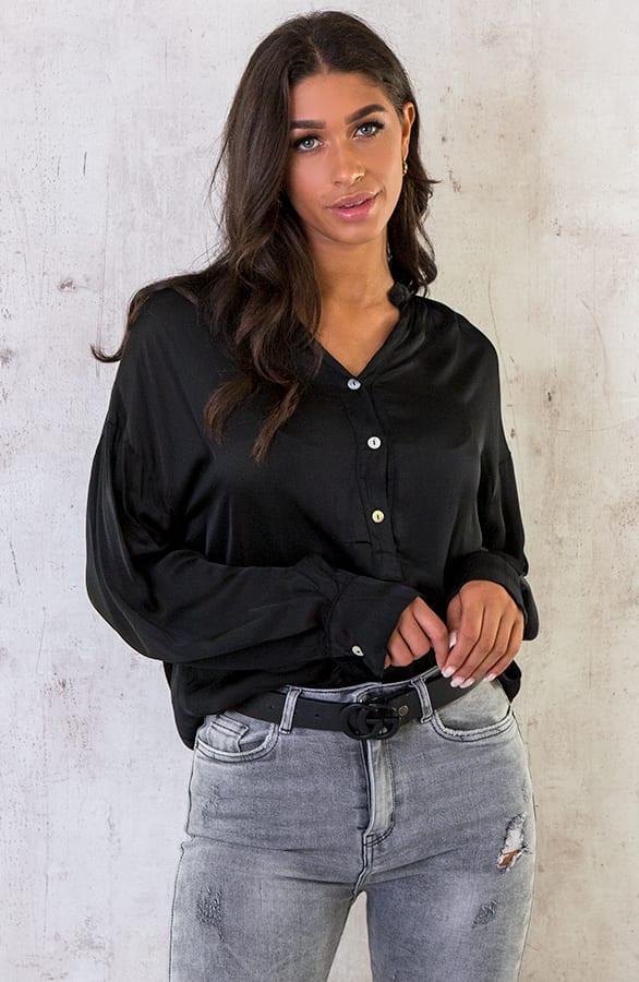 Zijden Knopen Blouse Zwart – shoparchief, foto 1