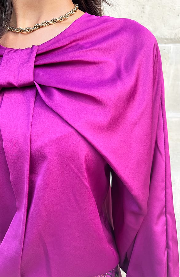 Zijden Strik Blouse Magenta – shoparchief, foto 5