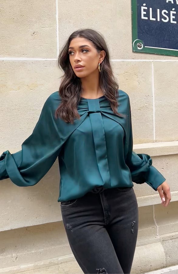 Zijden Strik Blouse Smaragd – shoparchief, foto 3