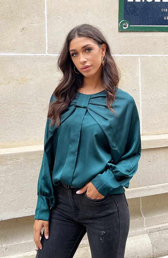Zijden Strik Blouse Smaragd – shoparchief, foto 2