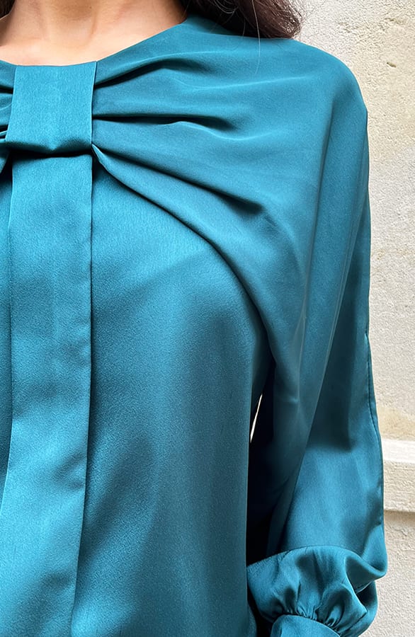 Zijden Strik Blouse Smaragd – shoparchief, foto 5