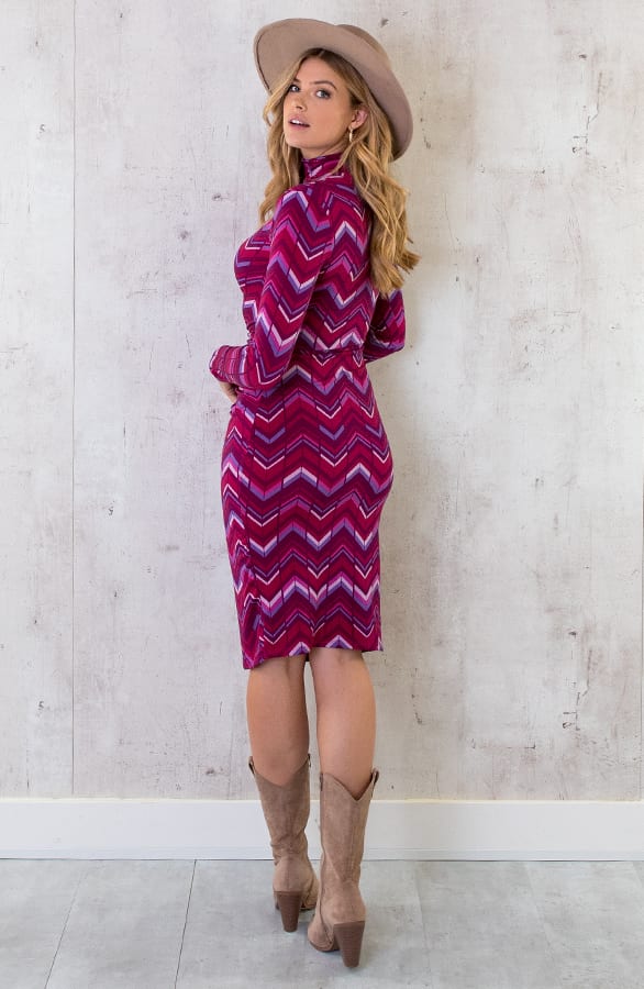 Aansluitende Jurk Overslag Gedrapeerd Magenta – shoparchief, foto 4