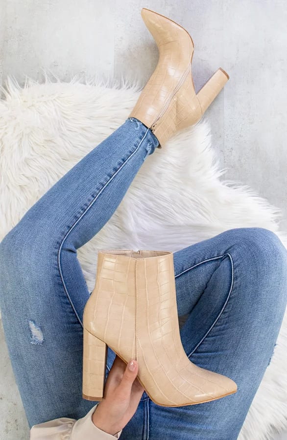 Croco Enkellaarsjes Beige – shoparchief, foto 1