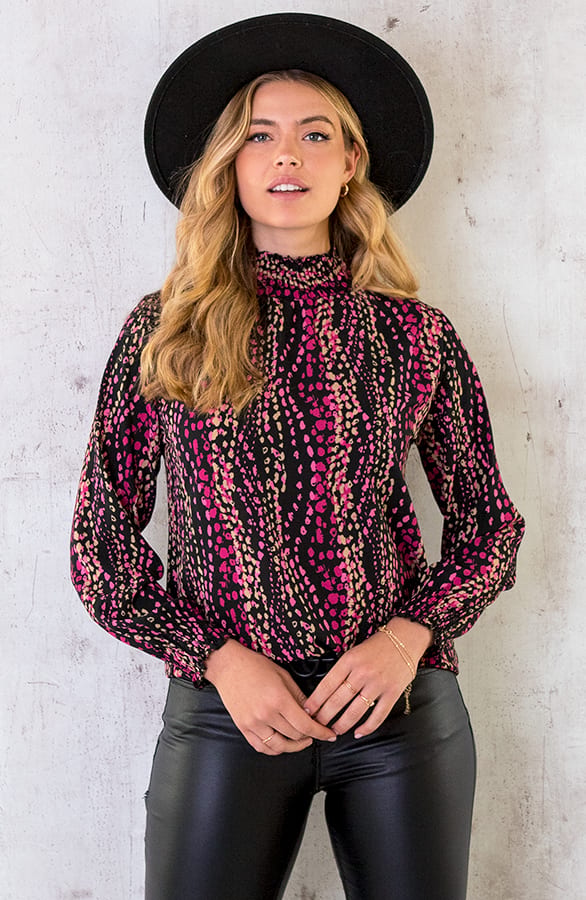 Col Blouse Dots Print Magenta – shoparchief, foto 3