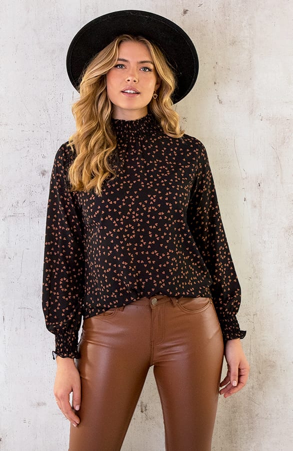 Col Blouse Hartjes Zwart Cognac – shoparchief, foto 1