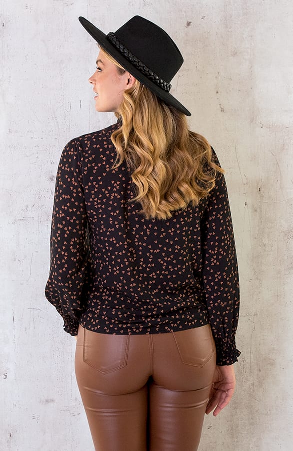 Col Blouse Hartjes Zwart Cognac – shoparchief, foto 7