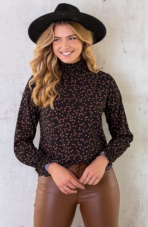 Col Blouse Hartjes Zwart Cognac – shoparchief, foto 4
