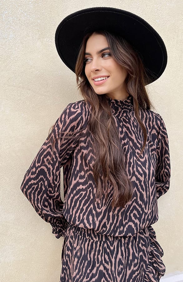 Col Blouse Zebra Camel – shoparchief, foto 12