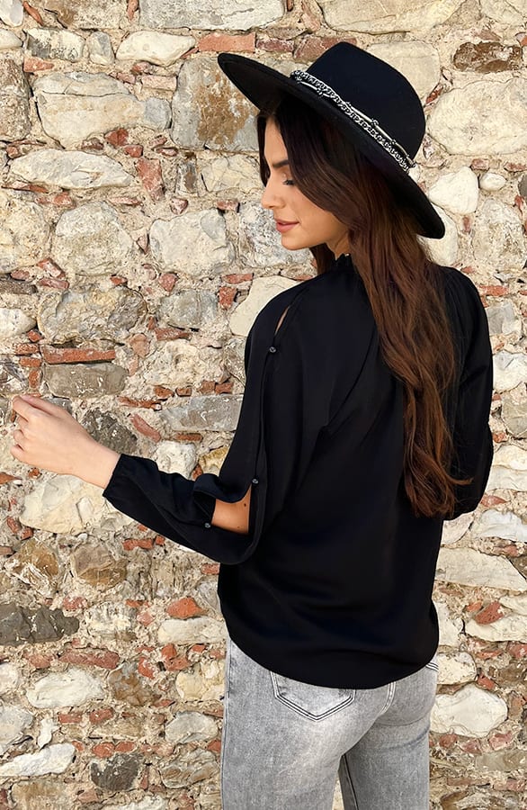 Cut Out Sleeve Blouse Zwart – shoparchief, foto 5