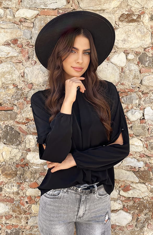 Cut Out Sleeve Blouse Zwart – shoparchief, foto 1