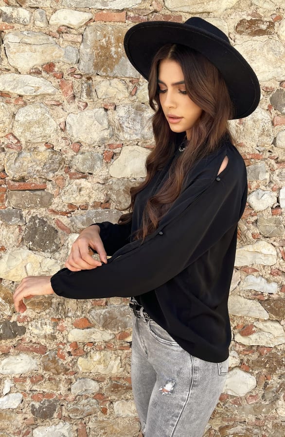 Cut Out Sleeve Blouse Zwart – shoparchief, foto 4