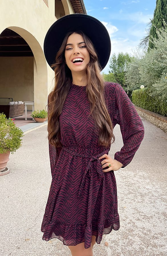 Exclusive Print Dress Bordeaux – shoparchief, foto 3