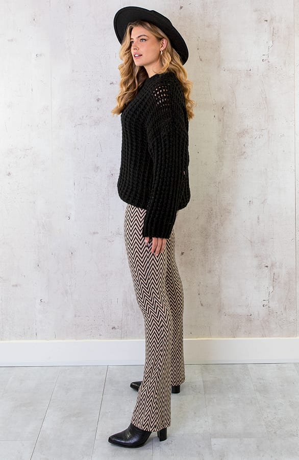 Flared Broek Zigzag Beige – shoparchief, foto 6