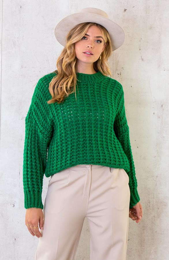 Grofgebreide Oversized Trui Bright Green – shoparchief, foto 1