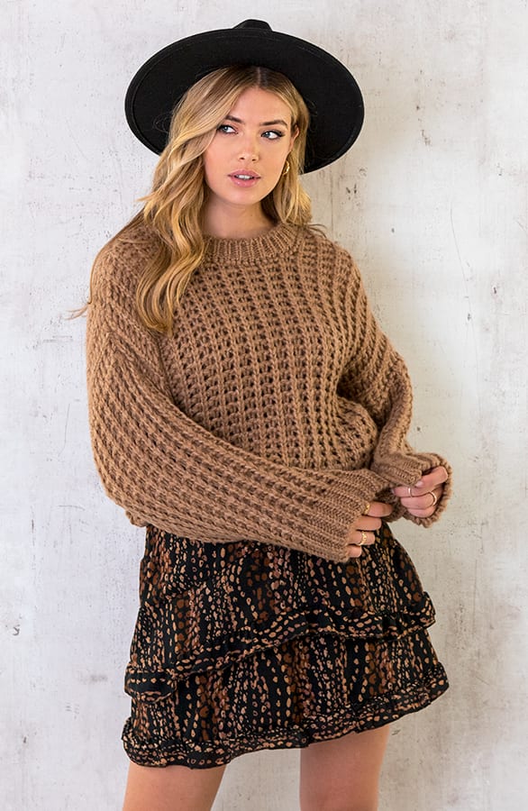 Grofgebreide Oversized Trui Camel – shoparchief, foto 1
