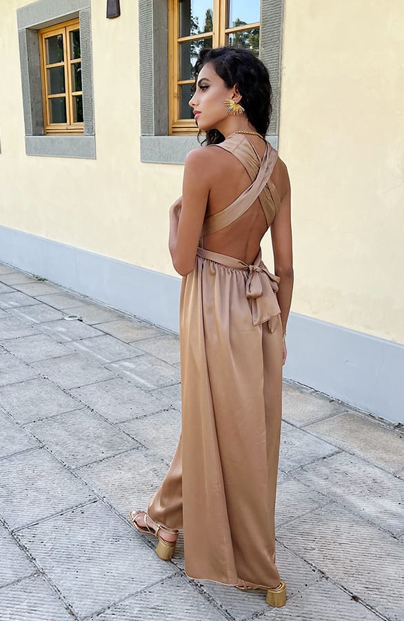 Halter Satin Dress Camel – shoparchief, foto 1