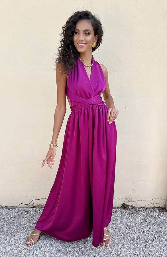 Halter Satin Dress Magenta – shoparchief, foto 2