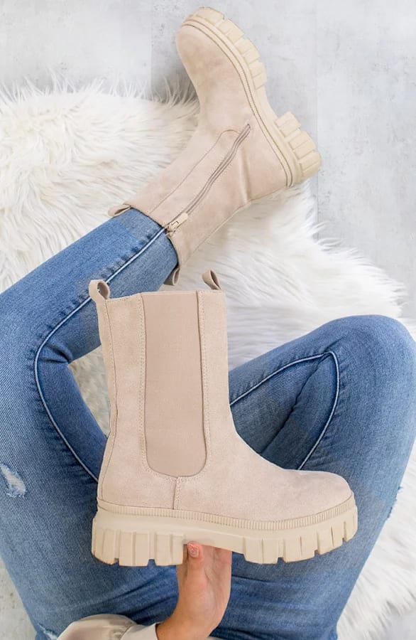 Hoge Chelsea Boots Suède Beige – shoparchief, foto 4