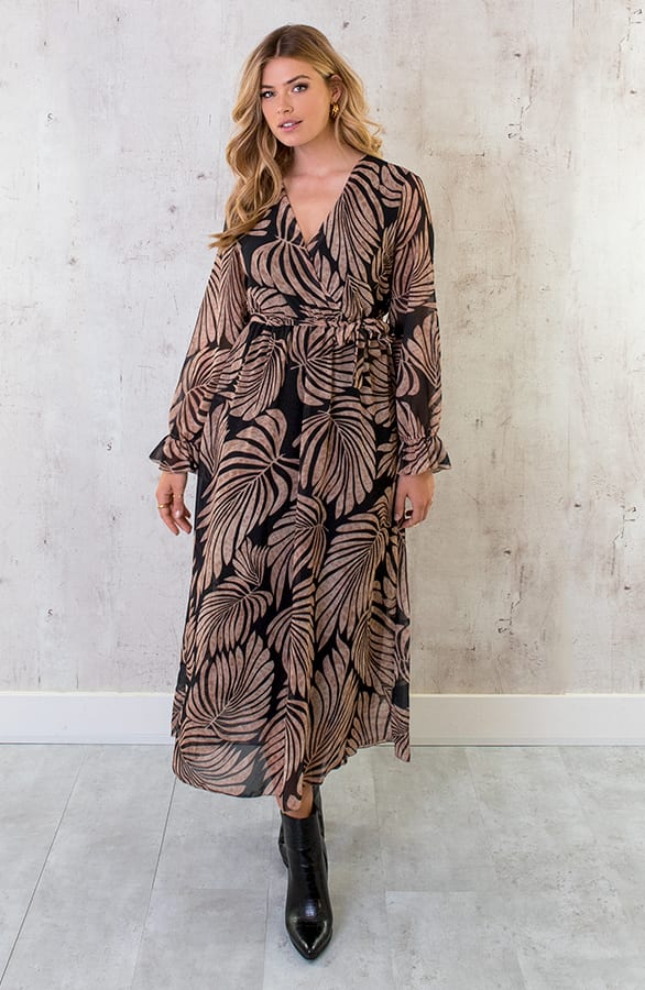 Maxi Jurk Leaves Zwart – shoparchief, foto 4