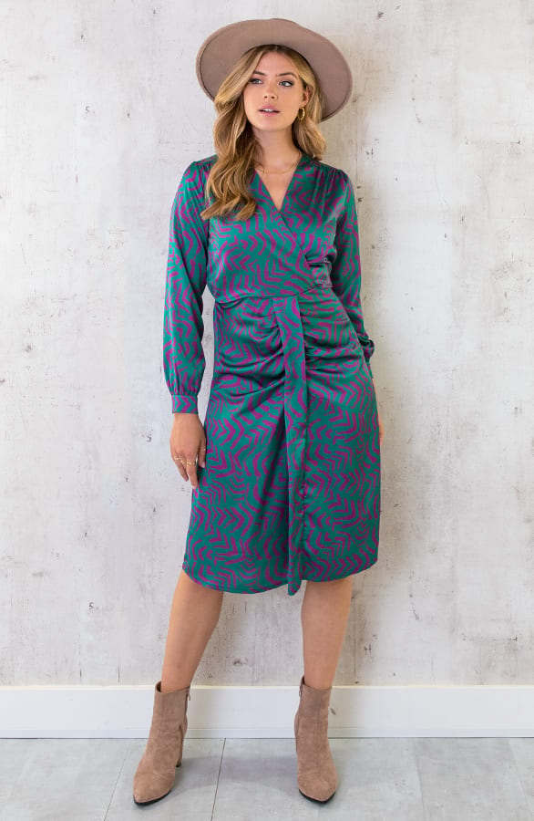 Classy Print Dress Groen Paars – shoparchief, foto 1