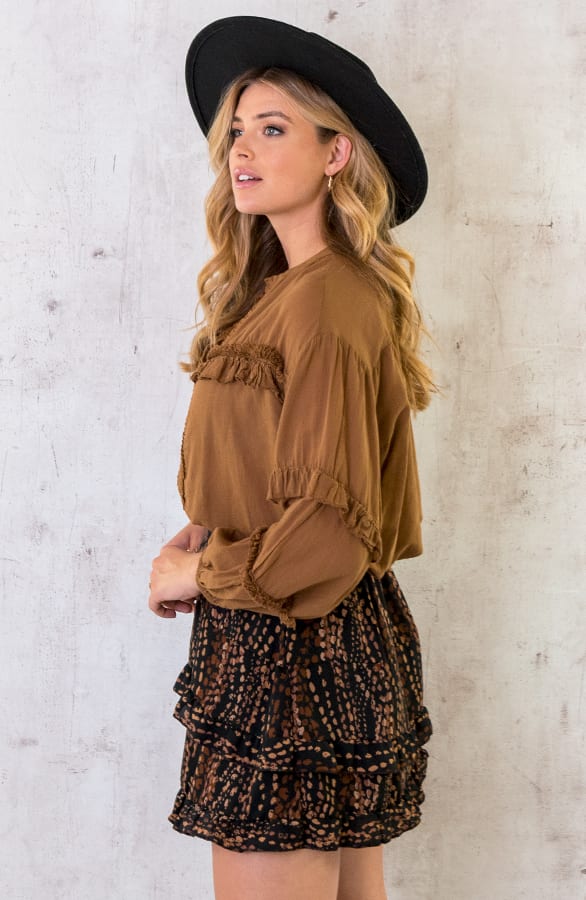 Katoenen Ruches Blouse Cognac – shoparchief, foto 3