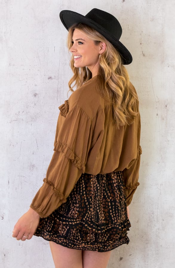 Katoenen Ruches Blouse Cognac – shoparchief, foto 4