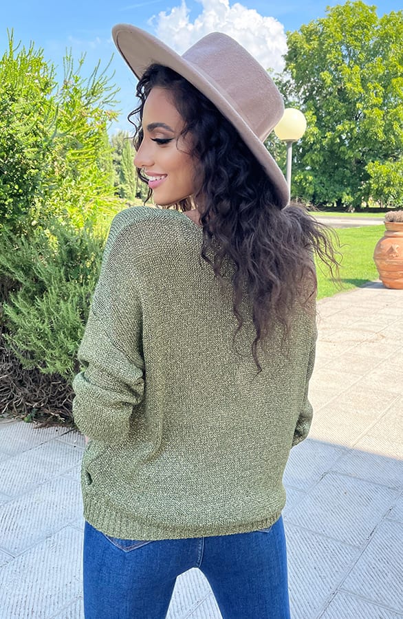 Lurex V Hals Top Olive – shoparchief, foto 4