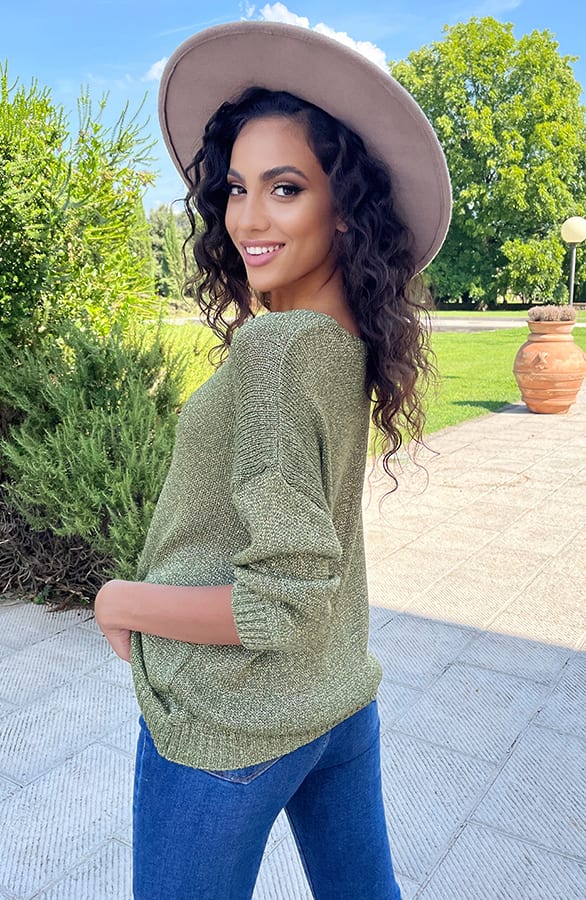 Lurex V Hals Top Olive – shoparchief, foto 3