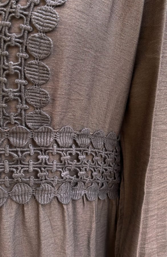 Luxe Embroidery Jurk Katoen Bruin – shoparchief, foto 6