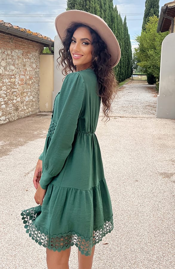 Luxe Embroidery Jurk Katoen Smaragd – shoparchief, foto 3