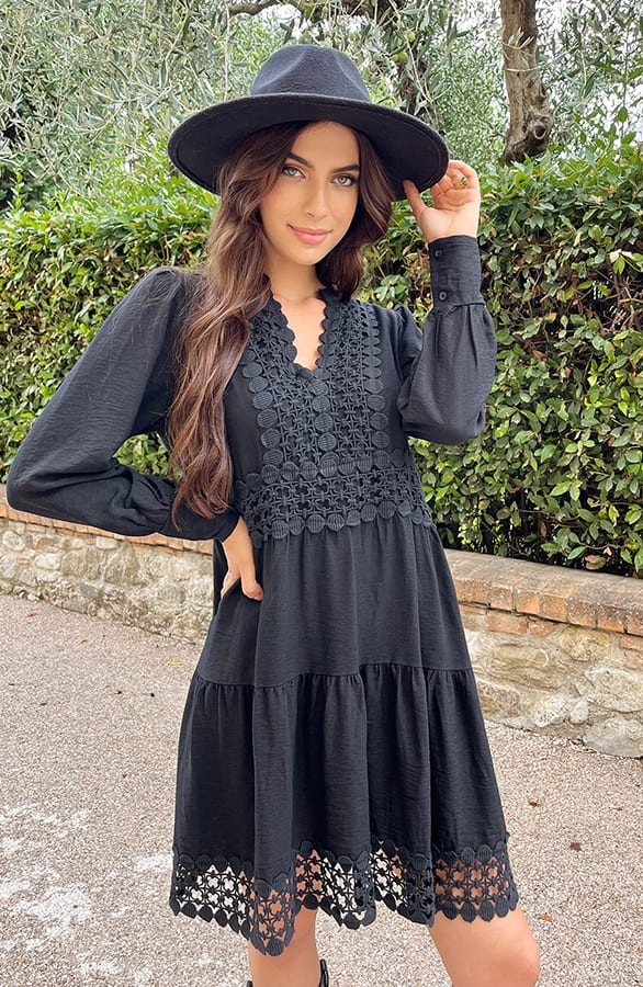 Luxe Embroidery Jurk Katoen Zwart – shoparchief, foto 1
