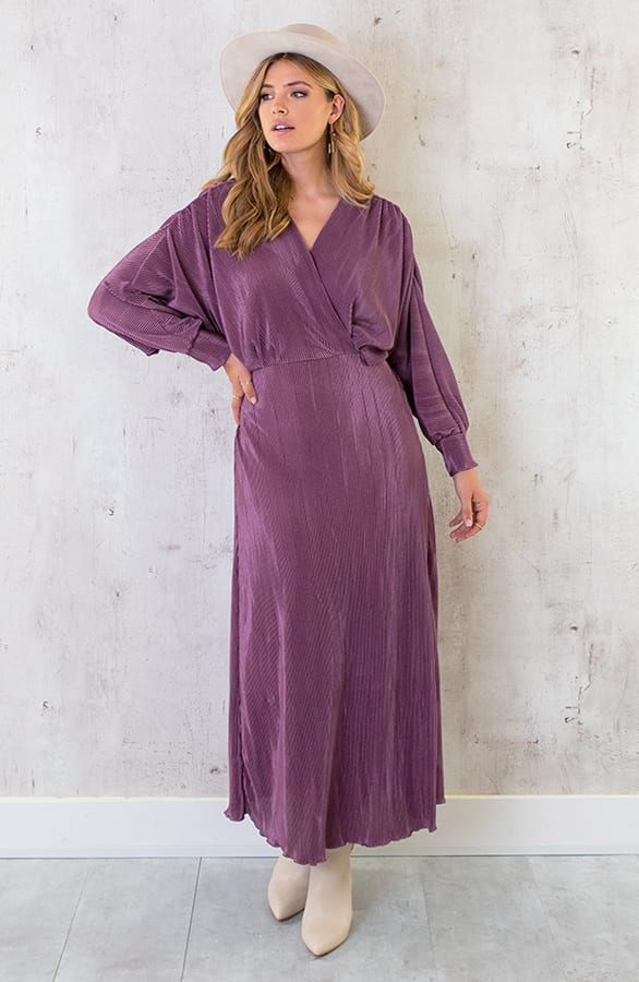 Maxi Plisse Dress Aubergine – shoparchief, foto 4