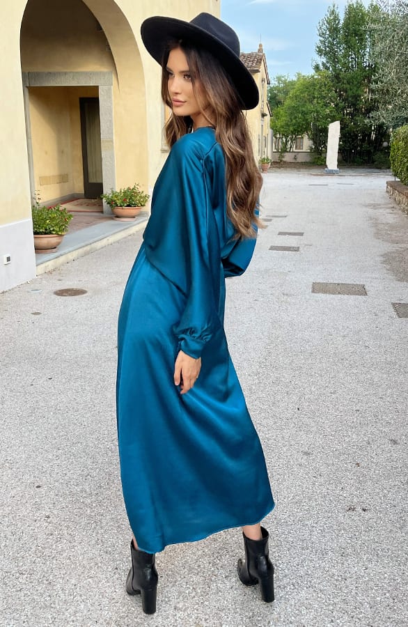 Maxi Satijnen Jurk Petrol – shoparchief, foto 6