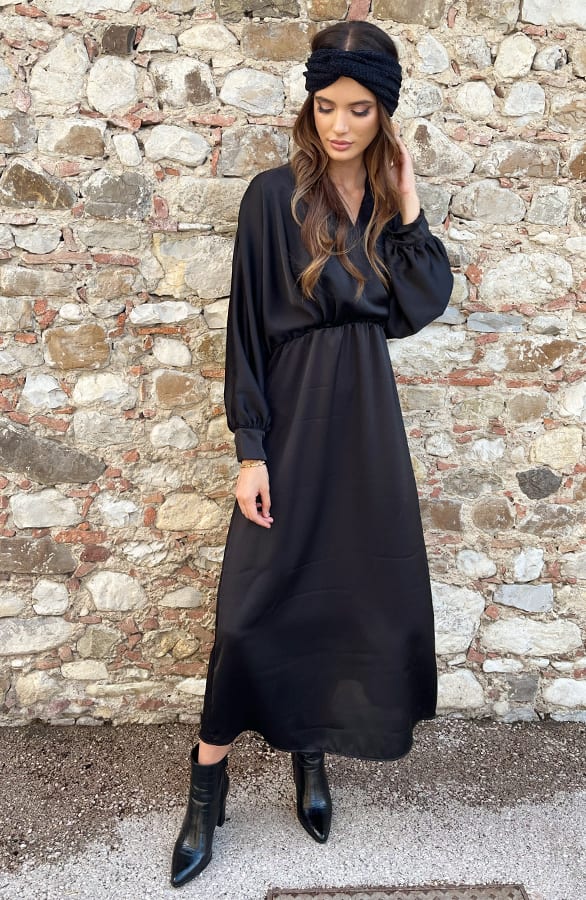 Maxi Satijnen Jurk Zwart – shoparchief, foto 3