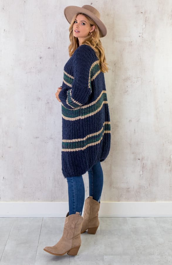 Midi Gebreid Vest Marine Goud – shoparchief, foto 7