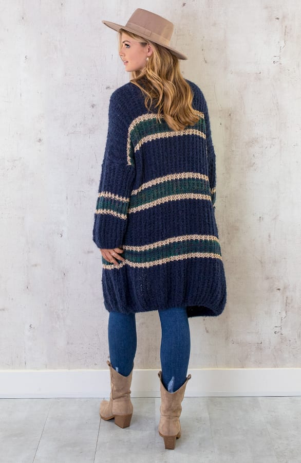 Midi Gebreid Vest Marine Goud – shoparchief, foto 8