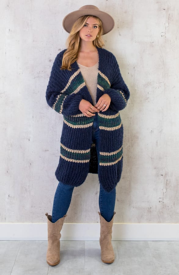Midi Gebreid Vest Marine Goud – shoparchief, foto 1