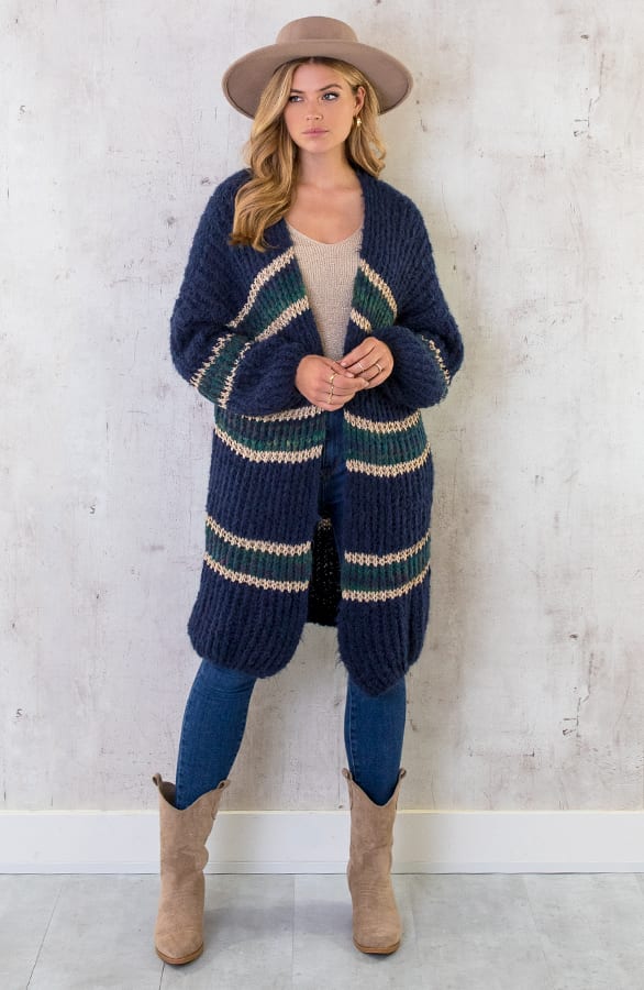 Midi Gebreid Vest Marine Goud – shoparchief, foto 5