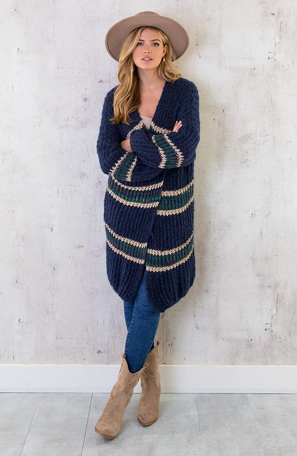 Midi Gebreid Vest Marine Goud – shoparchief, foto 6