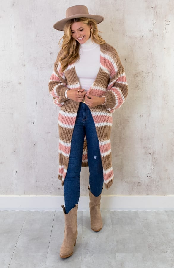 Midi Gestreept Vest Camel Roze – shoparchief, foto 6