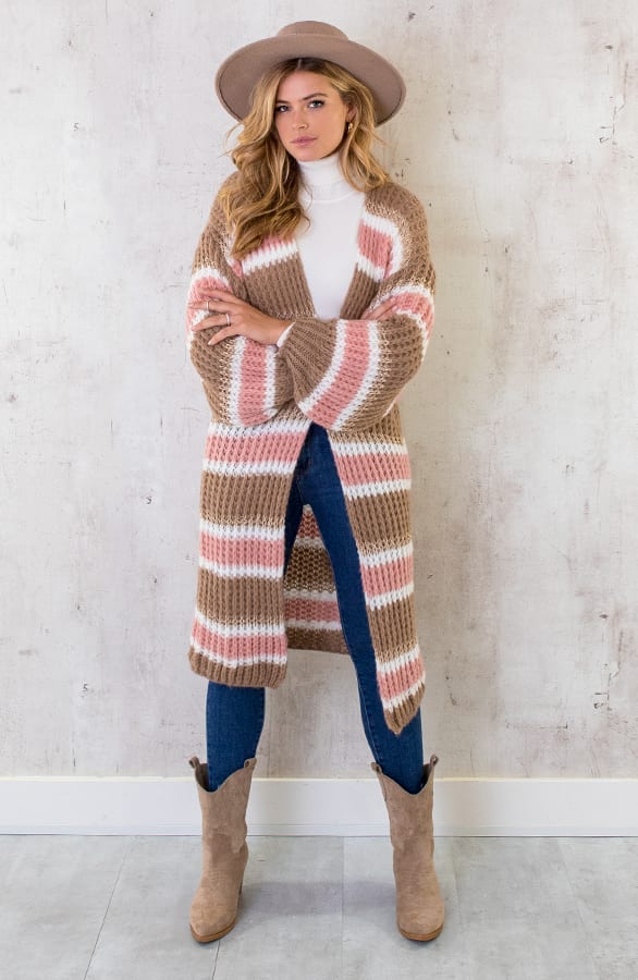 Midi Gestreept Vest Camel Roze – shoparchief, foto 5