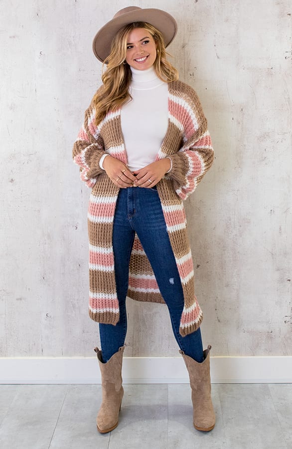 Midi Gestreept Vest Camel Roze – shoparchief, foto 1