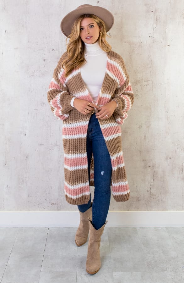 Midi Gestreept Vest Camel Roze – shoparchief, foto 4